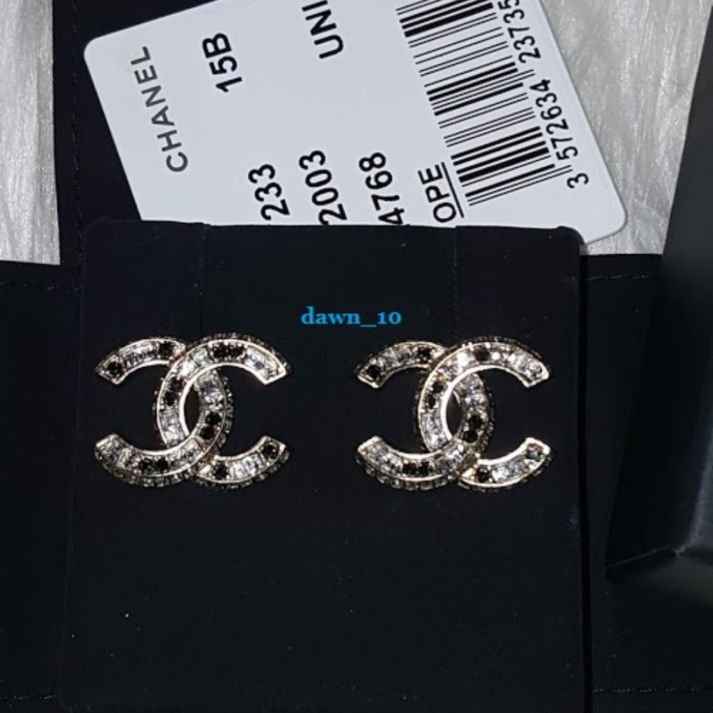 Chanel Crystal CC Stud Earrings, Gold.